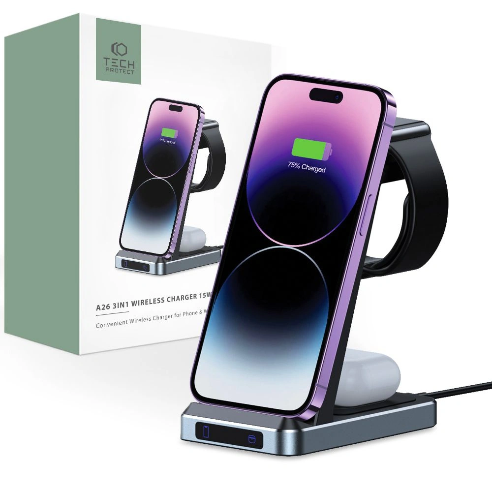 Hurtownia GSM - Vezeték nélküli töltő Tech-Protect QI15W-A26 3in1 Vezeték nélküli Töltő Fekete - THP1996 - {ean13} - Hurt