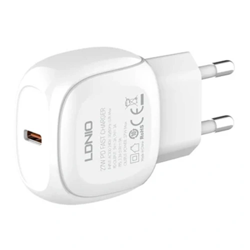 Ładowarka sieciowa LDNIO A1206C, USB-C, 27W + kabel USB-C/USB-C (biała)