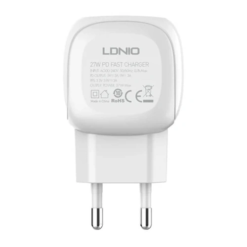 Ładowarka sieciowa LDNIO A1206C, USB-C, 27W + kabel USB-C/Lightning (biała)
