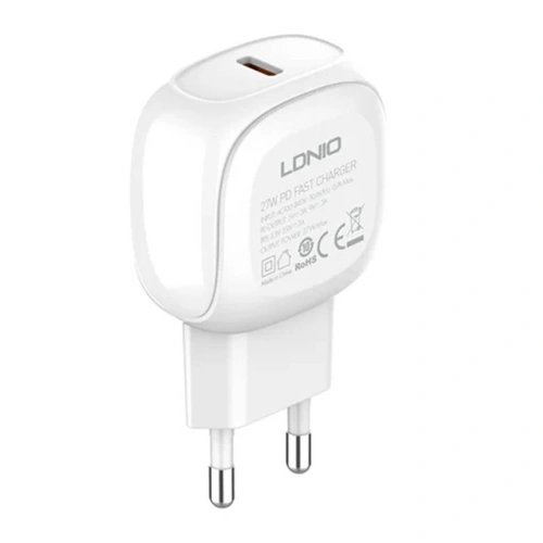 Ładowarka sieciowa LDNIO A1206C, USB-C, 27W + kabel USB-C/Lightning (biała)