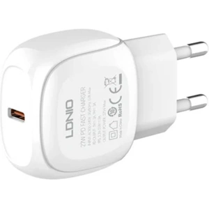 Síťová nabíječka LDNIO A1206C, USB-C, 27W + kabel USB-C/Lightning (bílá)