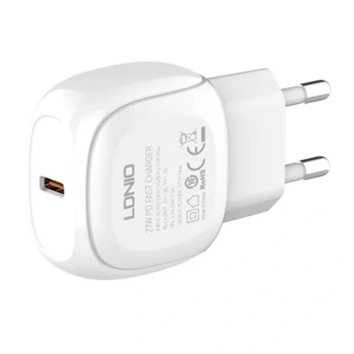 Ładowarka sieciowa LDNIO A1206C, USB-C, 27W + kabel USB-C/Lightning (biała)