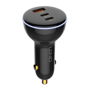 Hurtownia GSM - Ładowarka samochodowa LDNIO C102, USB + 2x USB-C, 160W + kabel USB-A/Lightning (czarna) - LDN460 - {ean13} - Hurt