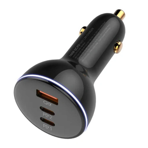 Ładowarka samochodowa LDNIO C102, USB + 2x USB-C, 160W + kabel USB-A/Lightning (czarna)