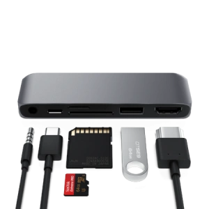 Hurtownia GSM - Hub Satechi USB-C (USB-C 60W, 4K HDMI, USB-A, czytnik kart micro/SD, jack port) (space gray) - STH47 - {ean13} - Hurt