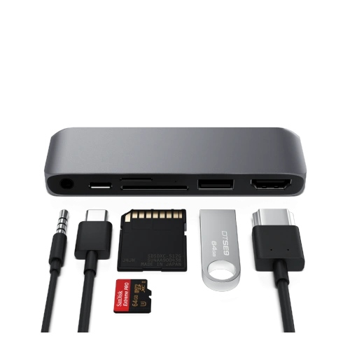 Hub Satechi USB-C (USB-C 60W, 4K HDMI, USB-A, czytnik kart micro/SD, jack port) (space gray)