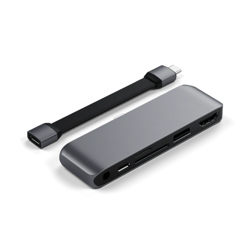 Hub Satechi USB-C (USB-C 60W, 4K HDMI, USB-A, czytnik kart micro/SD, jack port) (space gray)