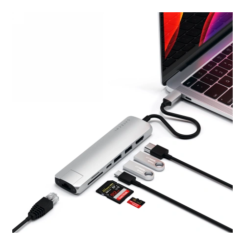 Adapter Satechi Aluminium Adapter Slim USB-C (USB-C, 2x USB-A, 4K HDMI, czytnik kart) (silver)
