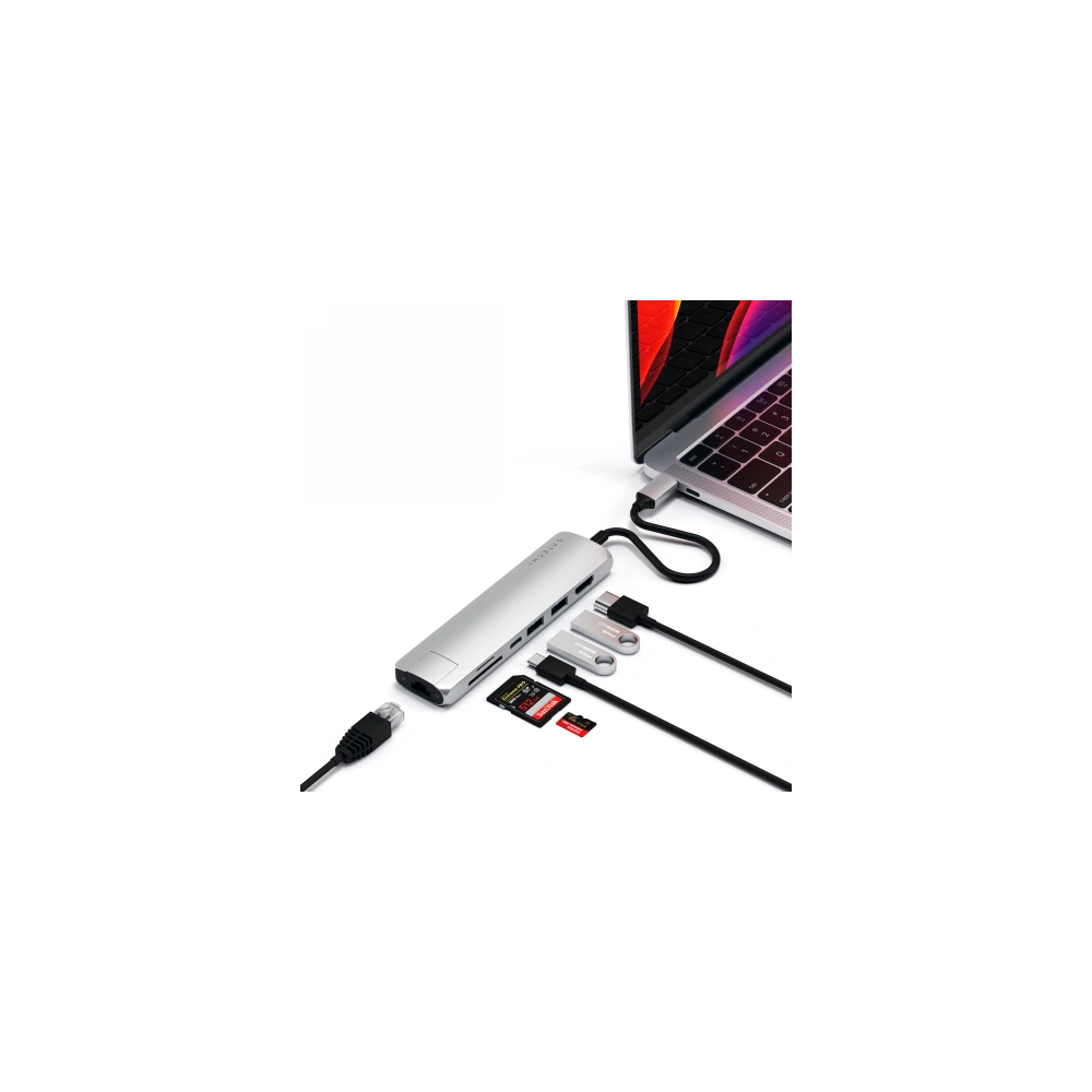 Hurtownia GSM - Adapter Satechi Aluminium Adapter Slim USB-C (USB-C, 2x USB-A, 4K HDMI, Kartenleser) (silber) - STH49 - {ean13} - Hurt