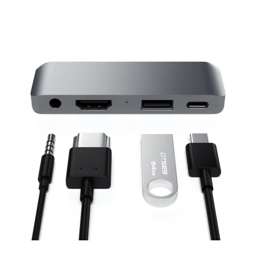Hub Satechi Aluminium Mobile Pro Hub USB-C (USB-C 60W, 4K HDMI, USB-A 3.0, jack port) (space gray)