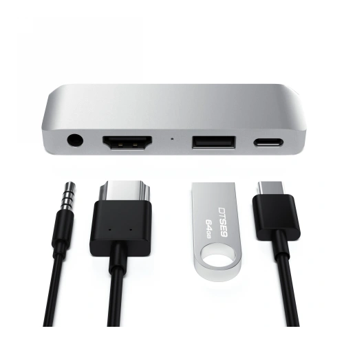 Hub Satechi Aluminium Mobile Pro Hub USB-C (USB-C 60W, 4K HDMI, USB-A 3.0, jack port) (silver)