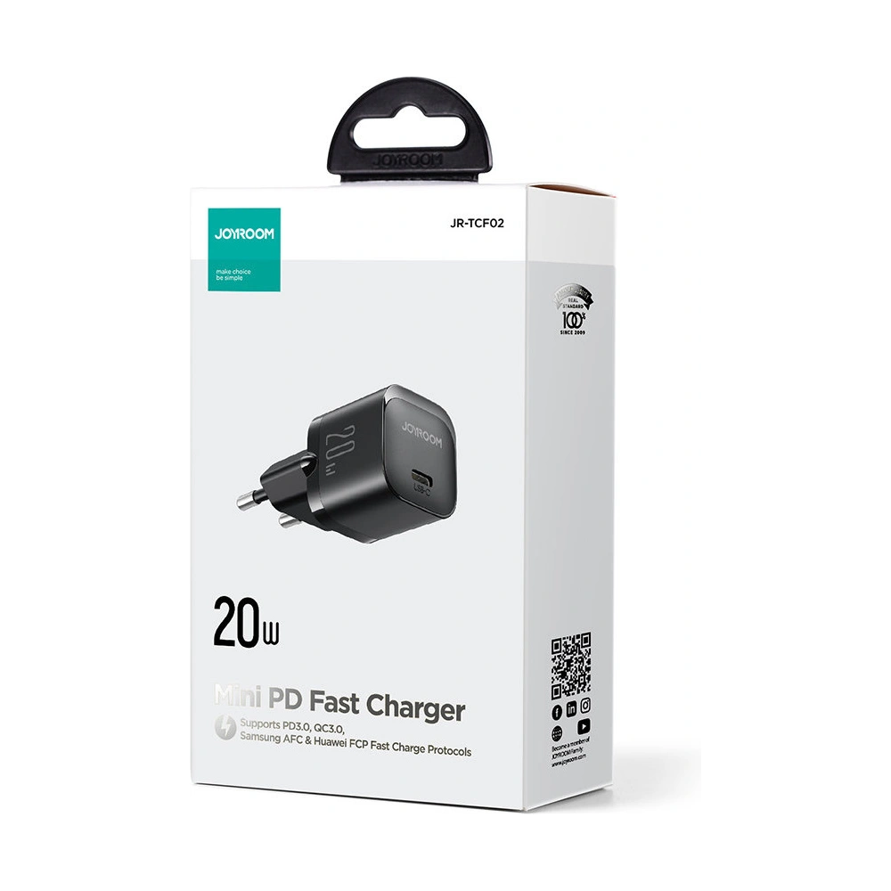 Hurtownia GSM - Hálózati töltő Joyroom JR-TCF02 USB-C 20W PD fekete - JYR741 - {ean13} - Hurt