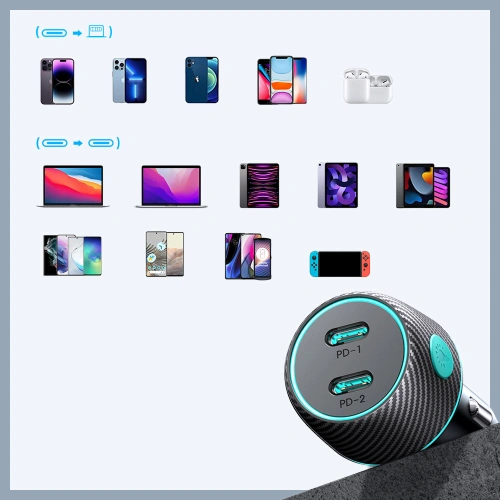 Ładowarka samochodowa Joyroom JR-CCN02 2x USB-C 70W LED czarna