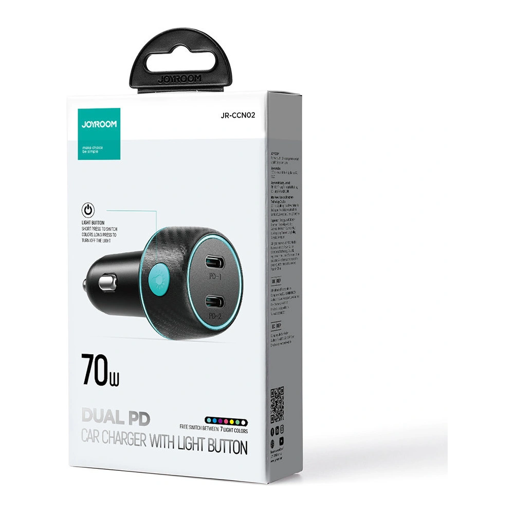 Hurtownia GSM - Auto nabíječka Joyroom JR-CCN02 2x USB-C 70W LED černá - JYR745 - {ean13} - Hurt