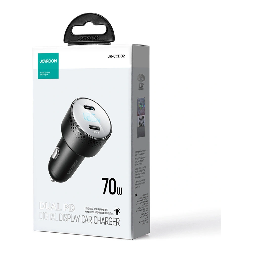 Hurtownia GSM - Autós töltő Joyroom JR-CCD02 2x USB-C 70W LED fekete - JYR746 - {ean13} - Hurt