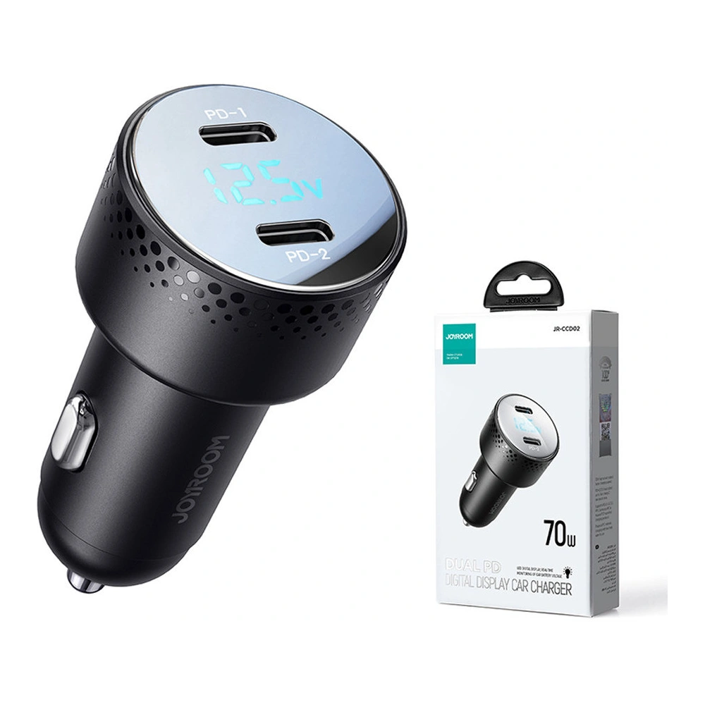 Hurtownia GSM - Autós töltő Joyroom JR-CCD02 2x USB-C 70W LED fekete - JYR746 - {ean13} - Hurt