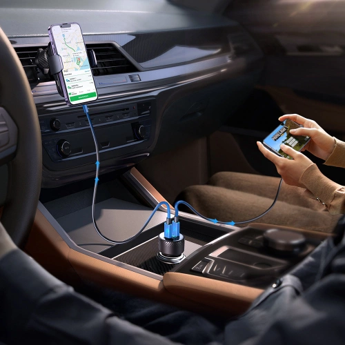 Ładowarka samochodowa Joyroom JR-CCD02 2x USB-C 70W LED czarna