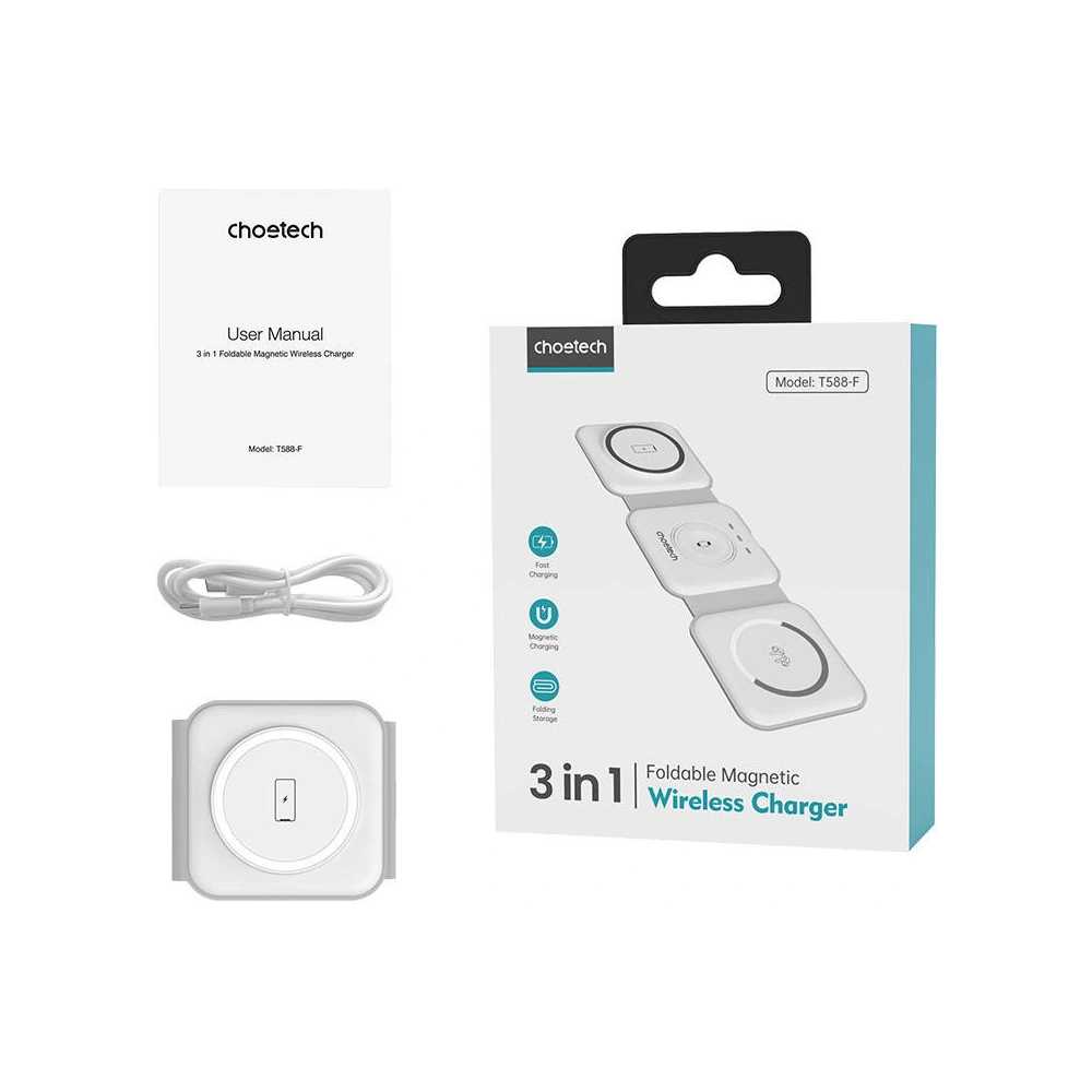 Hurtownia GSM - Magnetikus vezeték nélküli töltő Choetech T588-F 3w1 15W (fehér) - CHT61 - {ean13} - Hurt