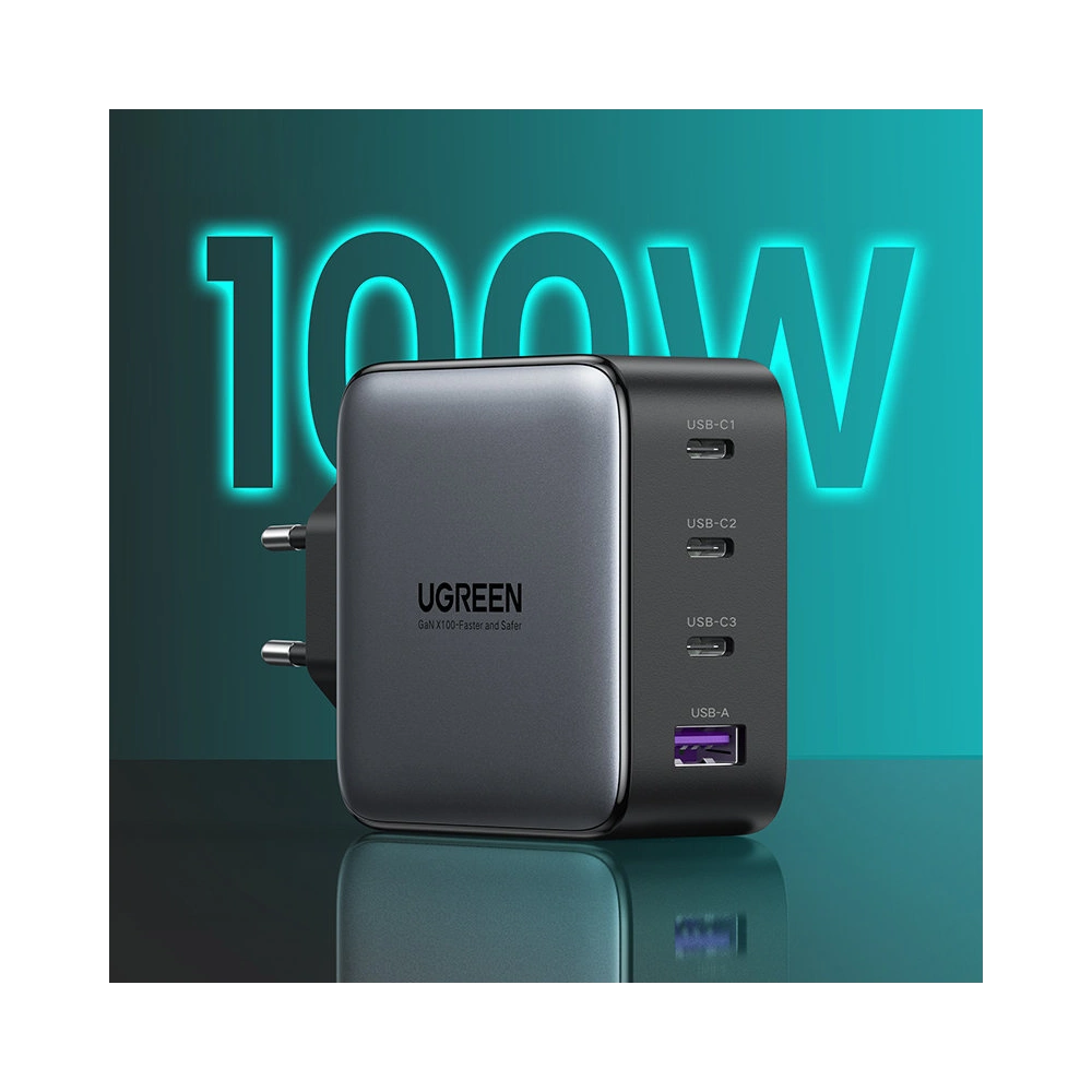 Hurtownia GSM - Ładowarka sieciowa UGREEN CD226 GaN 3x USB-C + USB-A PD 3.0 QC 4+ FCP SCP AFC 100W EU czarny - UGR1618 - {ean13} - Hurt