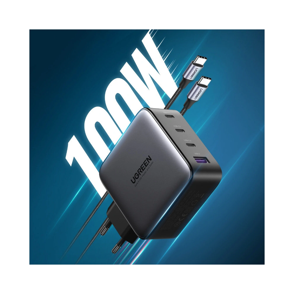 Hurtownia GSM - Ładowarka sieciowa UGREEN CD226 GaN 3x USB-C + USB-A PD 3.0 QC 4+ FCP SCP AFC 100W EU czarny - UGR1618 - {ean13} - Hurt