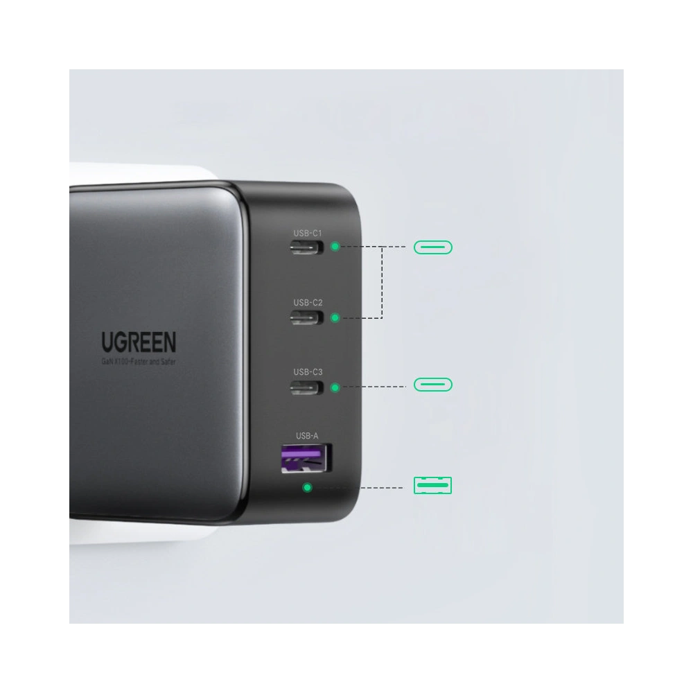 Hurtownia GSM - Ładowarka sieciowa UGREEN CD226 GaN 3x USB-C + USB-A PD 3.0 QC 4+ FCP SCP AFC 100W EU czarny - UGR1618 - {ean13} - Hurt