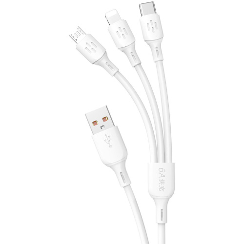 Dudao Distributor - 6973687244606 - DDA270 - Dudao L8A-3in1 USB-A/USB-C - microUSB - Lightning Cable 480Mb/s 6A 1.2m white - B2B homescreen