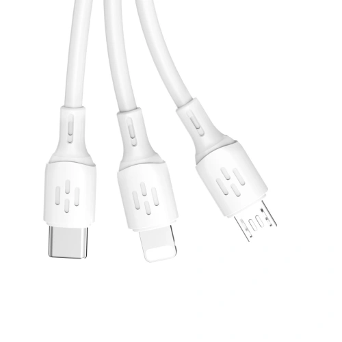 Kabel Dudao L8A-3in1 3w1 USB-A/USB-C - microUSB - Lightning 480Mb/s 6A 1.2m biały