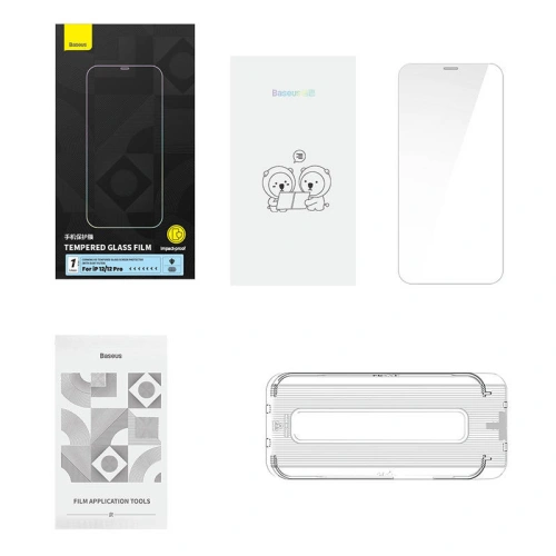Szkło hartowane Baseus 0.4mm Corning HD Apple iPhone 12/12 Pro + zestaw czyszczący