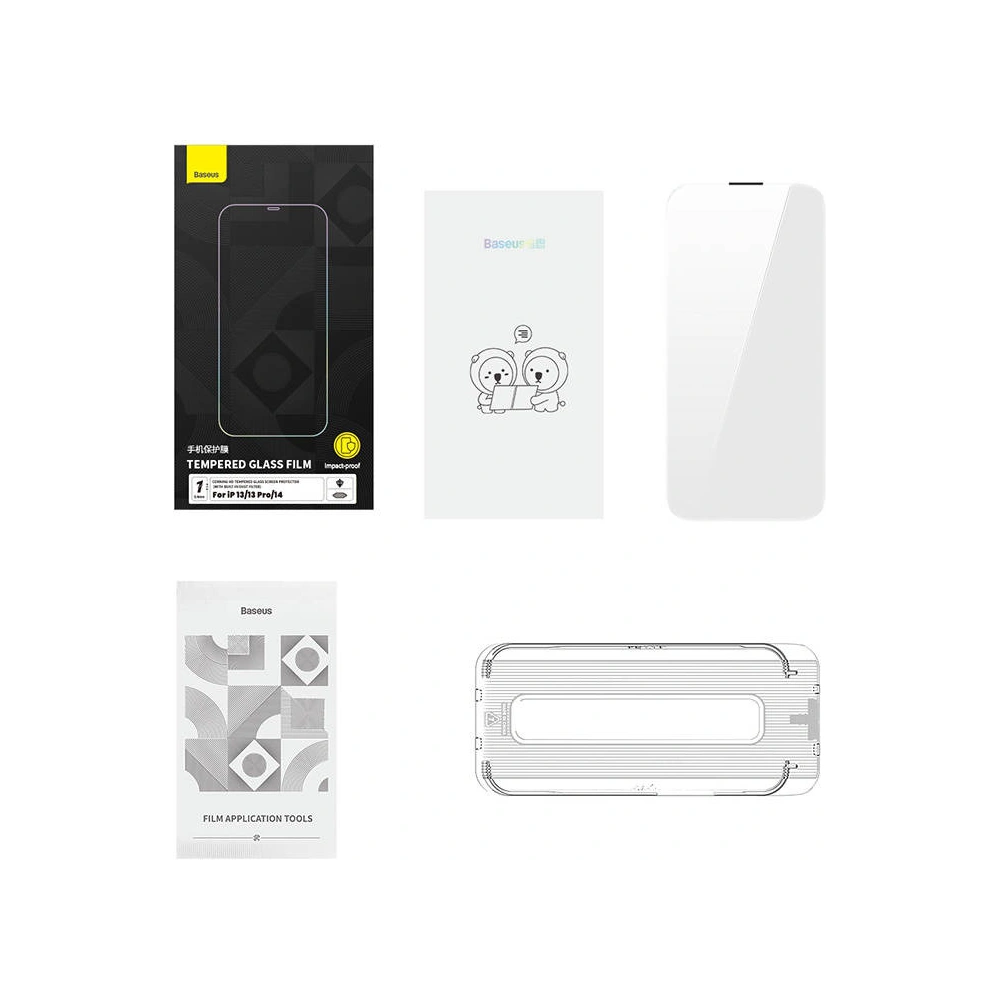 Hurtownia GSM - Edzett üveg Baseus 0.4mm Corning HD Apple iPhone 14/13/13 Pro + tisztító készlet - BSU4291 - {ean13} - Hurt