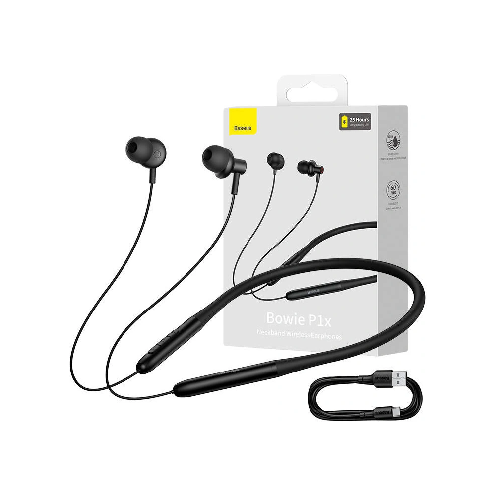 Hurtownia GSM - Bezdrátová sluchátka Baseus Bowie P1x In-ear Neckband Bluetooth 5.3 Černé - BSU4293 - {ean13} - Hurt