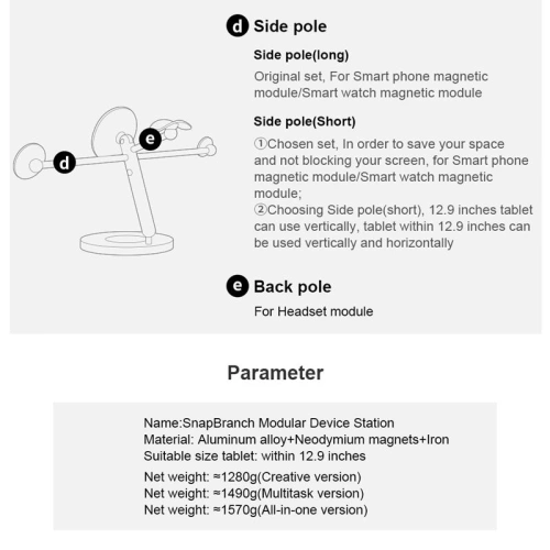Wielofunkcyjny uchwyt biurkowy Nillkin Snapbranch Modular Device Station Gray/Szary