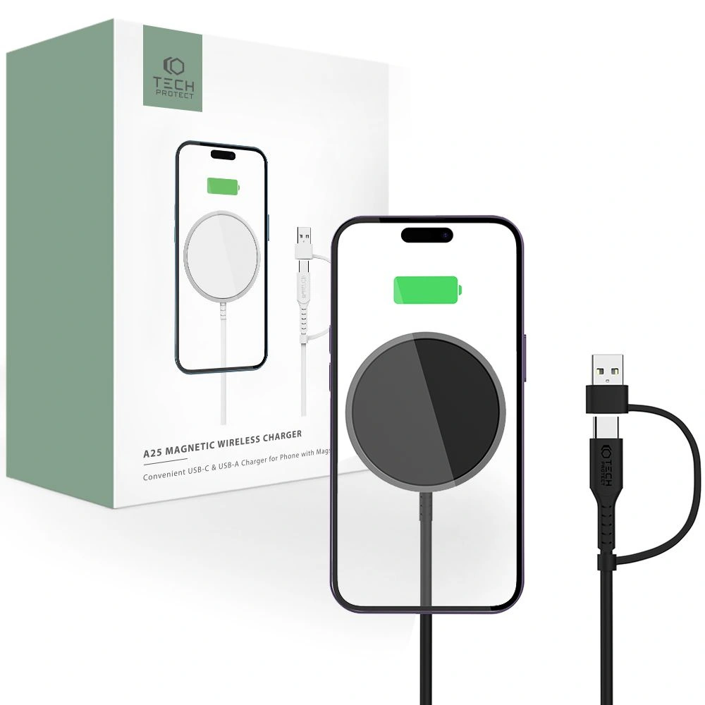 Hurtownia GSM - Vezeték nélküli töltő Tech-Protect Qi15W-A25 Magnetic Magsafe Vezeték nélküli töltő Fekete - THP2041 - {ean13} - Hurt