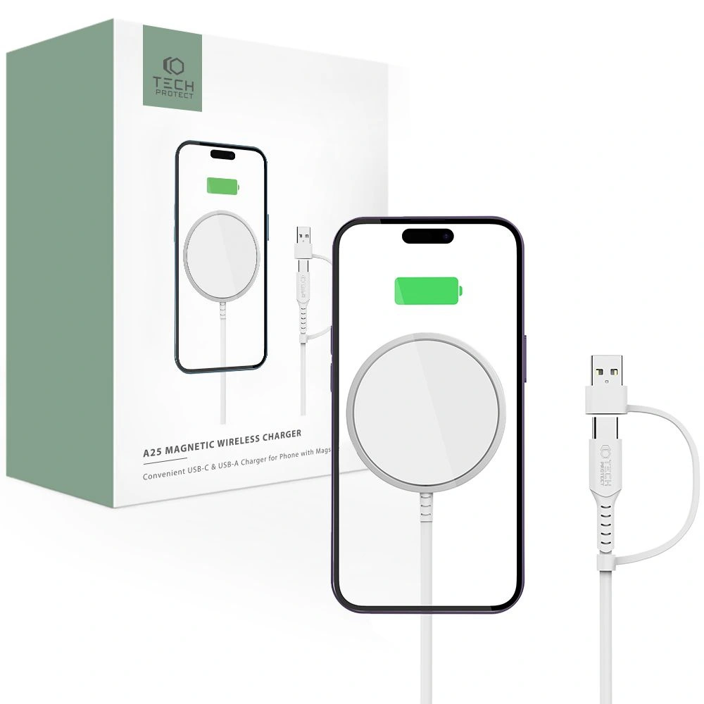 Hurtownia GSM - Bezdrátová nabíječka Tech-Protect Qi15W-A25 Magnetic Magsafe Bezdrátová nabíječka Bílá - THP2042 - {ean13} - Hurt