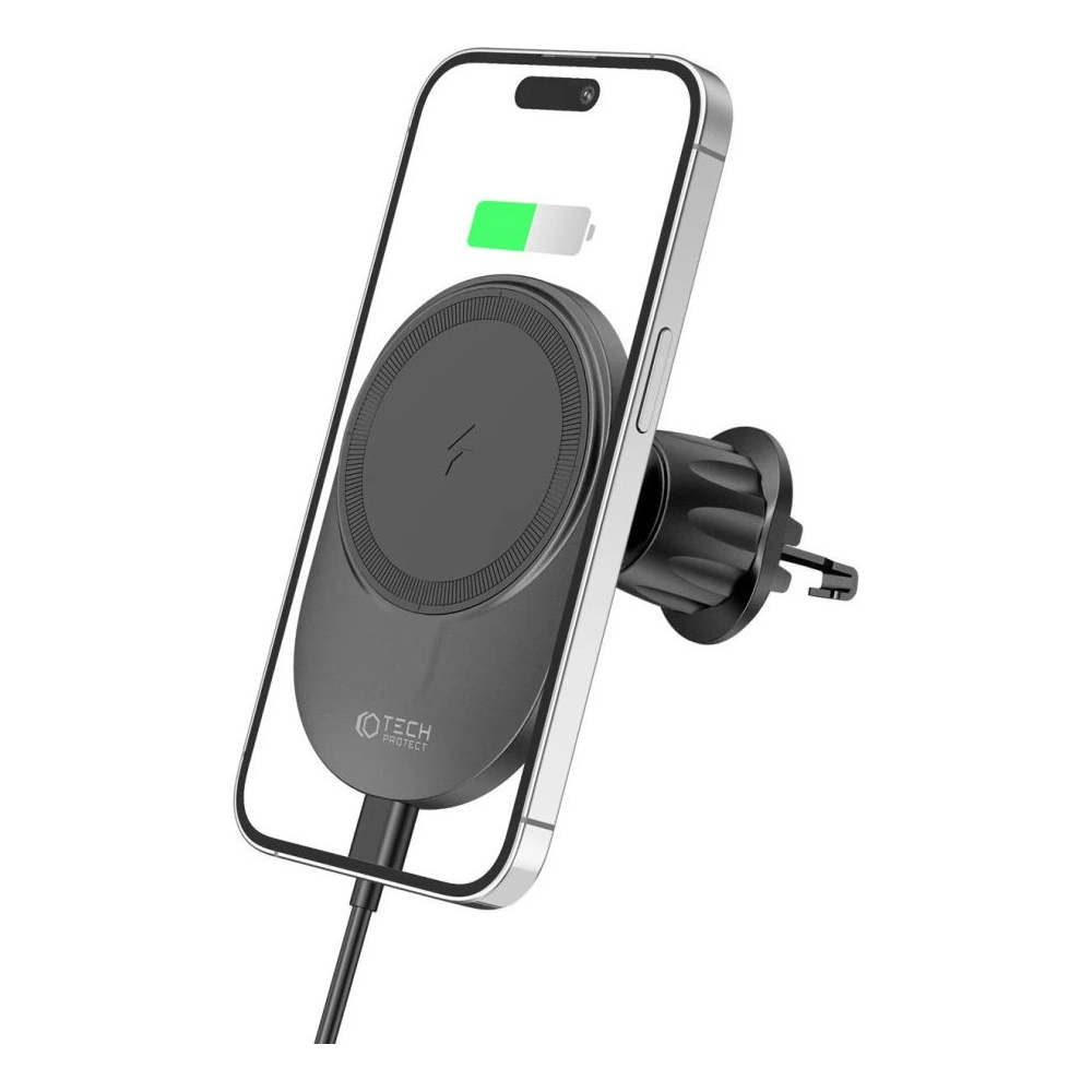 Hurtownia GSM - Magnetische Autohalterung mit kabellosem MagSafe-Ladegerät Tech-Protect MM15W-V1 Magnetic Belüftung Auto Halterung Wireless Charger 15W Schwarz - THP2043 - {ean13} - Hurt