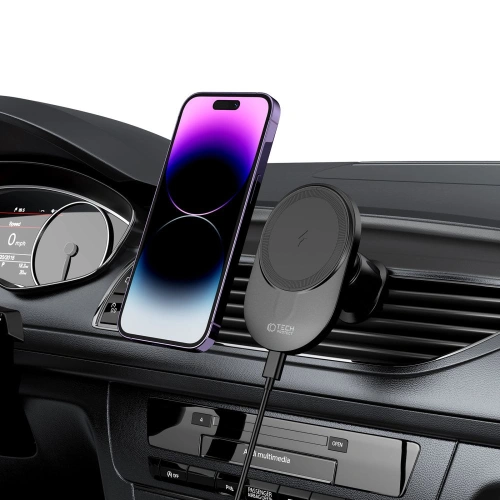 Uchwyt samochodowy z ładowarką bezprzewodową MagSafe Tech-Protect MM15W-V1 Magnetic Vent Car Mount Wireless Charger 15W Black