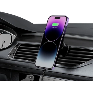 Hurtownia GSM - Magnetische Autohalterung mit kabellosem MagSafe-Ladegerät Tech-Protect MM15W-V1 Magnetic Belüftung Auto Halterung Wireless Charger 15W Schwarz - THP2043 - {ean13} - Hurt