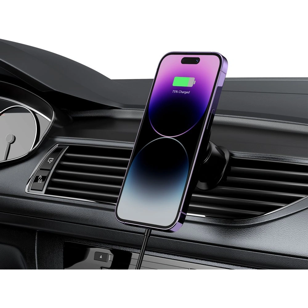 Hurtownia GSM - Magnetische Autohalterung mit kabellosem MagSafe-Ladegerät Tech-Protect MM15W-V1 Magnetic Belüftung Auto Halterung Wireless Charger 15W Schwarz - THP2043 - {ean13} - Hurt