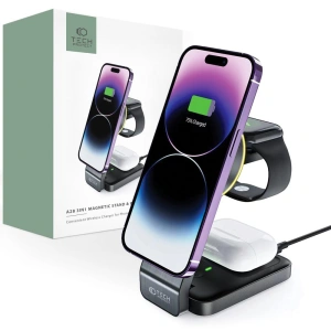 Hurtownia GSM - MagSafe vezeték nélküli töltő Tech-Protect Qi15W-A28 3in1 Magnetic vezeték nélküli töltő fekete - THP2044 - {ean13} - Hurt