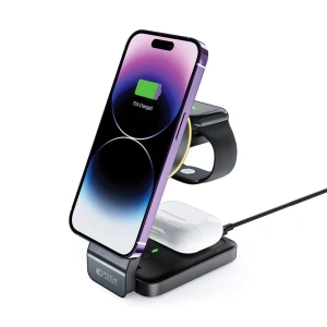 Hurtownia GSM - MagSafe vezeték nélküli töltő Tech-Protect Qi15W-A28 3in1 Magnetic vezeték nélküli töltő fekete - THP2044 - {ean13} - Hurt