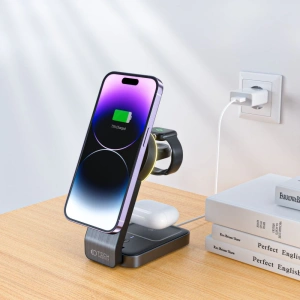 Hurtownia GSM - MagSafe vezeték nélküli töltő Tech-Protect Qi15W-A28 3in1 Magnetic vezeték nélküli töltő fekete - THP2044 - {ean13} - Hurt