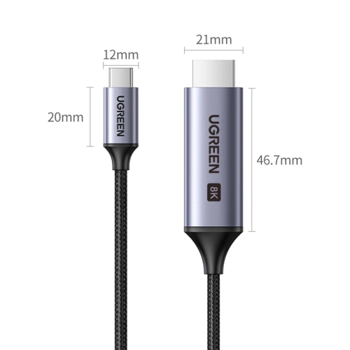 Kabel UGREEN CM565 USB C/HDMI 2.1 8K 60Hz 1.5m szary