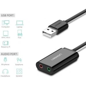 Hurtownia GSM - UGREEN 15 cm hosszú USB külső hangkártya (fekete) - UGR1632 - {ean13} - Hurt