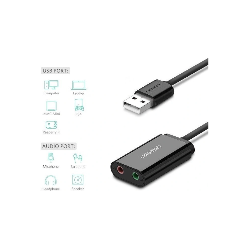 Hurtownia GSM - Carda de sunet externă USB UGREEN 15cm (negru) - UGR1632 - {ean13} - Hurt