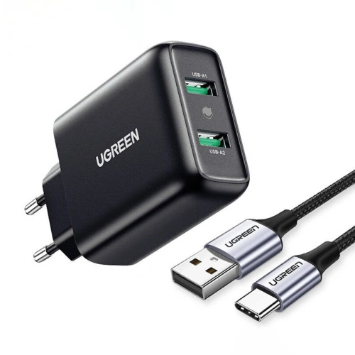 Ładowarka sieciowa UGREEN 2xUSB-A, 18W, PD3.0, EU (czarna)
