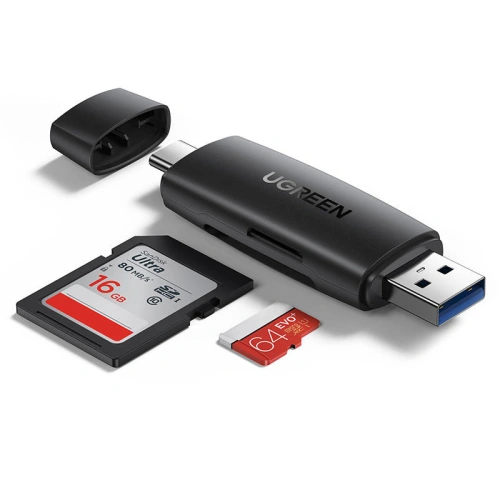 Adapter UGREEN CM304 USB + USB-C czytnik kart SD + microSD (czarny)