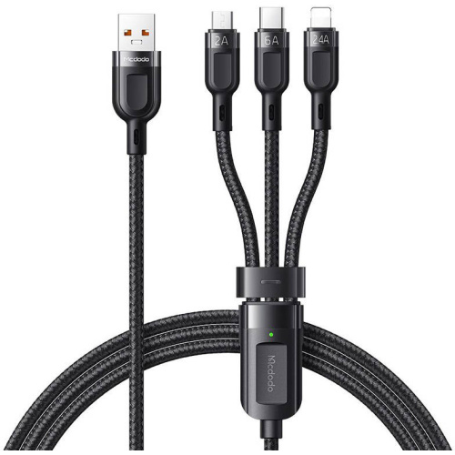 Mcdodo Distributor - 6921002609302 - MDD116 - Mcdodo CA-0930 USB-A/USB-C - Lightning - microUSB 3in1 Cable 6A, 1.2m (black) - B2B homescreen
