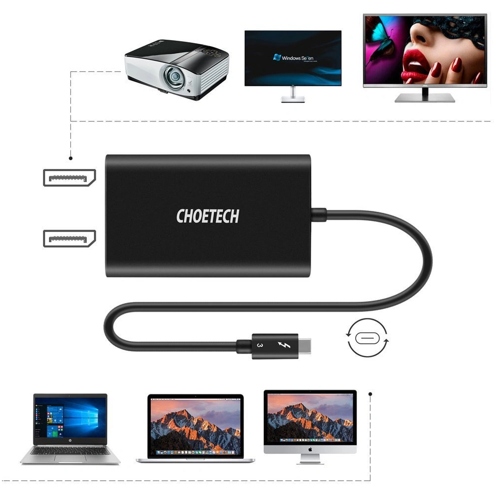 Hurtownia GSM - Adaptér HUB Choetech HUB-D03 USB-C Thunderbolt 3 (40Gbps)/2xDisplayPort 4K 60Hz černý - CHT65 - {ean13} - Hurt