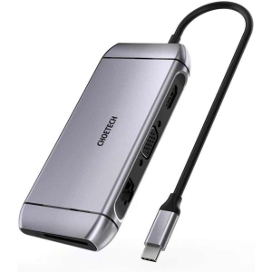 Hurtownia GSM - Adapter HUB Choetech HUB-M15 9w1 USB-C/3xUSB 3.2 Gen 1 - SD- und TF-Kartenleser - HDMI 4K 30Hz - VGA Full HD 60Hz - USB-C - RJ45 grau - CHT66 - {ean13} - Hurt