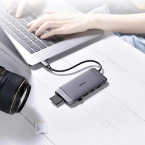 Hurtownia GSM - Adapter HUB Choetech HUB-M15 9w1 USB-C/3xUSB 3.2 Gen 1 - SD- und TF-Kartenleser - HDMI 4K 30Hz - VGA Full HD 60Hz - USB-C - RJ45 grau - CHT66 - {ean13} - Hurt