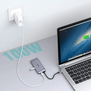 Hurtownia GSM - Adapter HUB Choetech HUB-M15 9w1 USB-C/3xUSB 3.2 Gen 1 - SD- und TF-Kartenleser - HDMI 4K 30Hz - VGA Full HD 60Hz - USB-C - RJ45 grau - CHT66 - {ean13} - Hurt